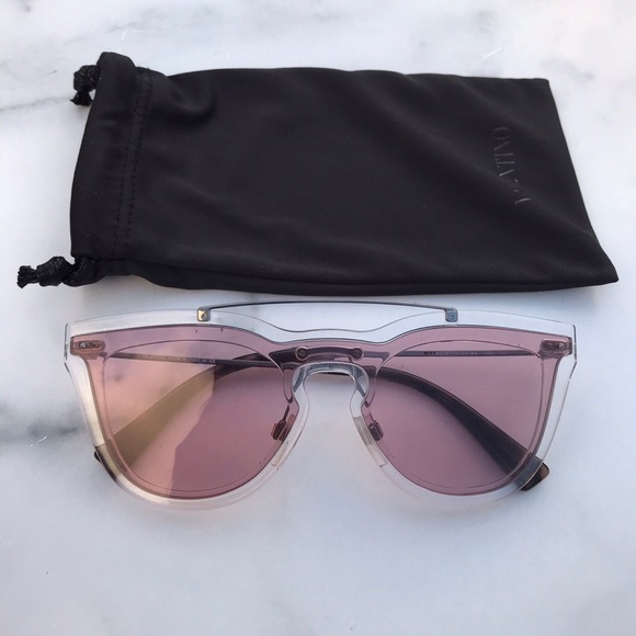 NIB Valentino Glamgloss women’s square metal pink Mirrored shield sunglasses main image 12